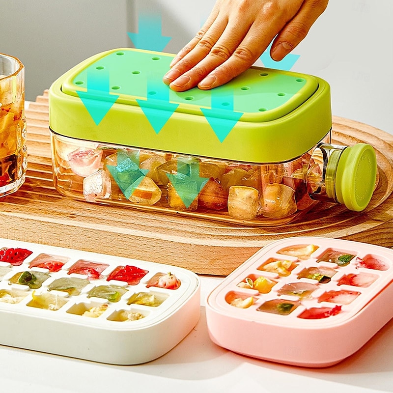 Ice Cube Bottle, 2 in 1 Touch-Free Ice Cube Tray Water Bottle with Lid and Bin, Ice Cube Making Bottle, Easy Press to Release Vertical Ice Cube Tray with straw tie2