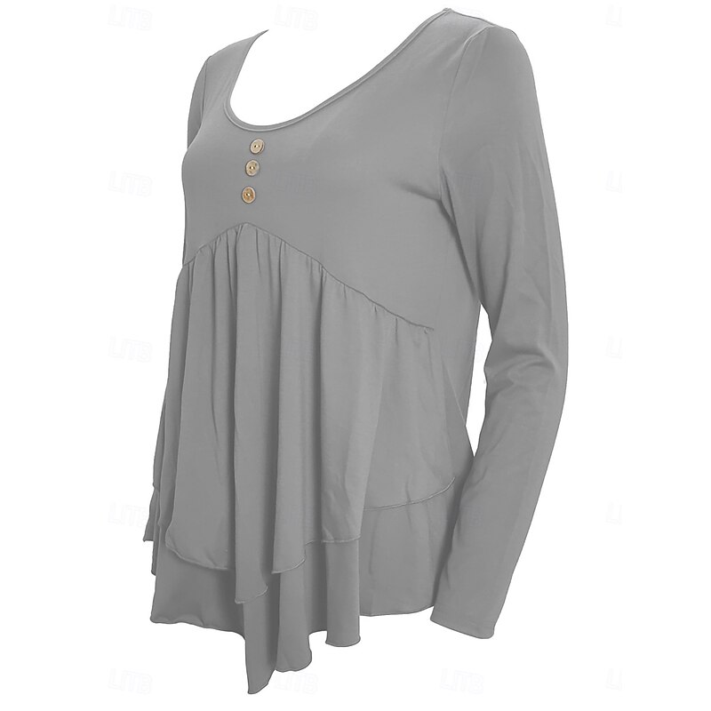 Women's Blouse Peplum Solid Color Stylish Casual Long Sleeve Crew Neck Regular Tops Daily Ruffle Buttons Black White Light Green Sky Blue Orange Summer Spring Fall2