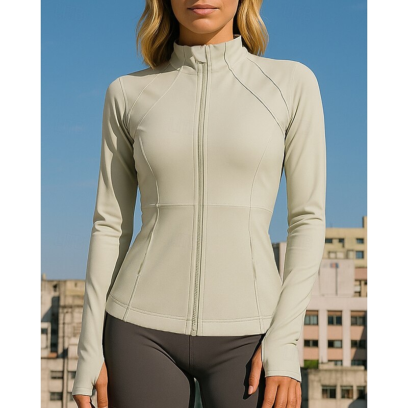 Women's Outdoor Jacket Trackshirt Pocket Full Zip Long Sleeve Top Athleisure Fall Solid Colored Soft Lightwear Breathable Outdoor Running Yoga Sportswear Activewear Green2