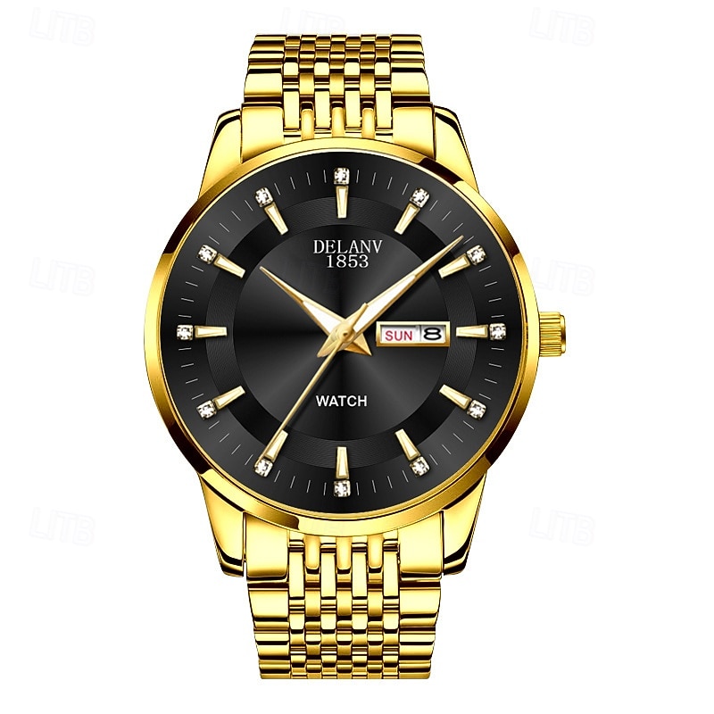 The New Stainless Steel Band Large Dial Fashionable Men'S Business Watch With Ipx7 Water Resistance Luminous Calendar And Day Display Casual Quartz Watch Simple And Versatile Men'S Sports Wristwat2