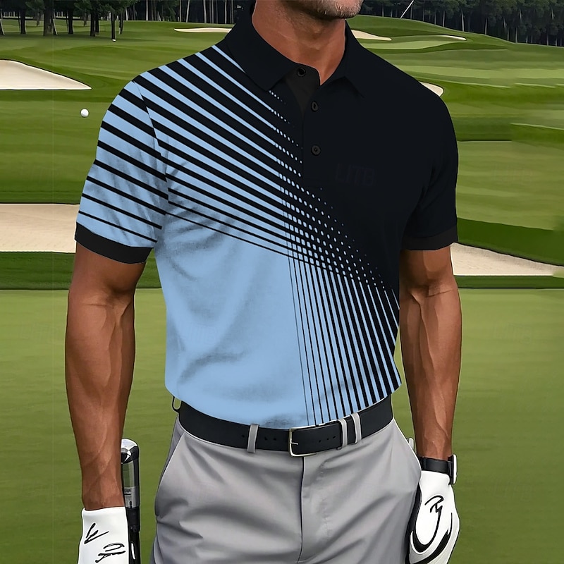 Men's Golf Line Polo Sports Polo Shirts Short Sleeve Polo Shirts Collared Shirts Casual Athleisure Buttons Summer White Blue Purple2