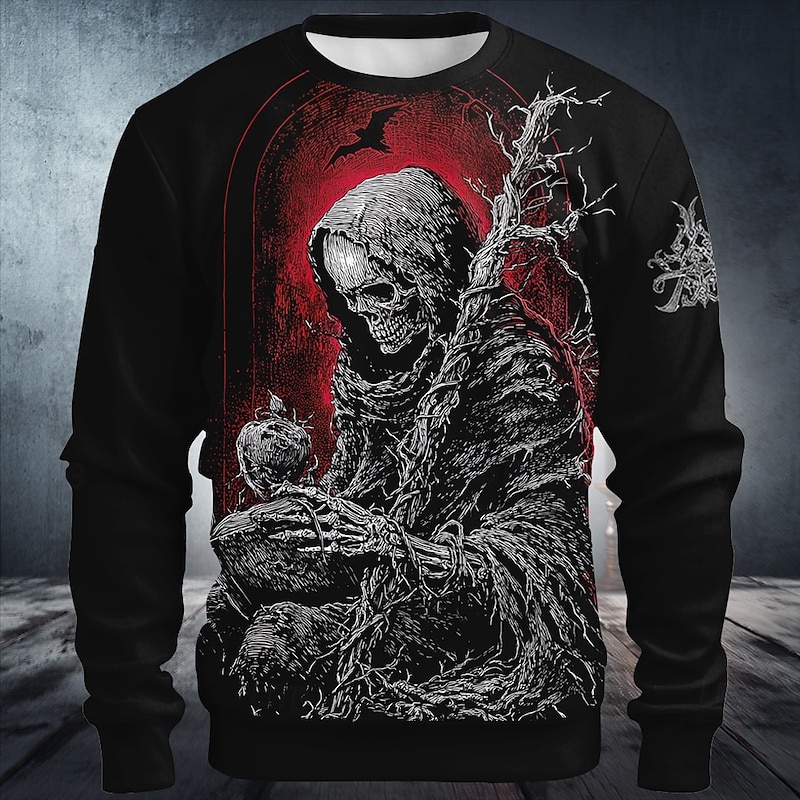 Halloween Men's Pumpkin Devil Reaper Sweatshirt Punk Party Long Sleeve Crew Neck Vacation Holiday Black 1 Black Crewneck 3D Graphic All Seasons Designer4