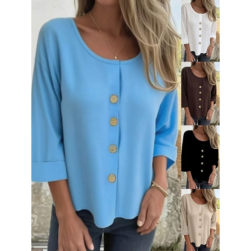Women's Blouse Solid Color Elegant Stylish Casual Long Sleeve Crew Neck Regular Tops Daily Holiday Black White Blue Brown Beige Spring Fall