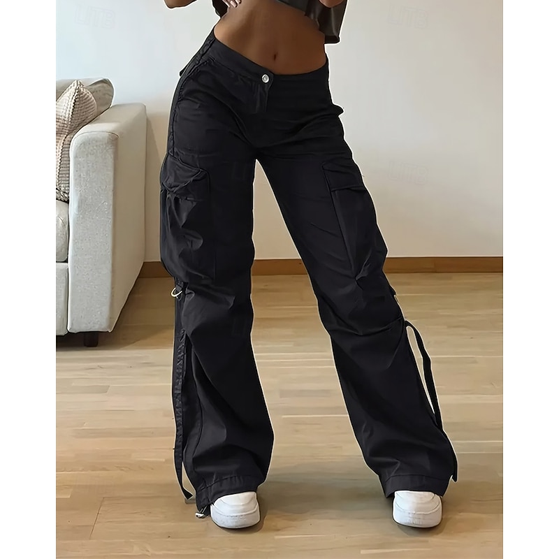 Women's Cargo Pants Pants Trousers Fashion Streetwear Full Length High Waist Solid Colored Pocket Comfortable Micro-elastic Sports & Outdoor Daily Wear Black Spring Fall Regular Fit3