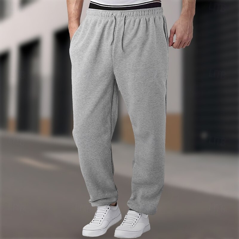 Men's Sweatpants Trousers Casual Pants Running Pants Sports Pants Elastic Waist Drawstring Straight Leg Plain Comfort Warm Full Length Outdoor Casual Daily Vacation Sports Black Khaki Inelastic