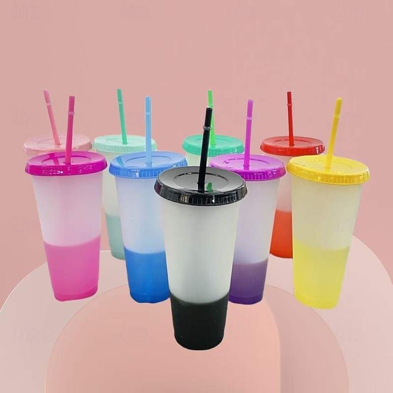 10pcs Color Changing Cups with Lids and Straws, 24oz/710ml Reusable Cold Drink Tumblers, Temperature Sensing Plastic Cups for Outdoor, Travel, Parties, Gifts3