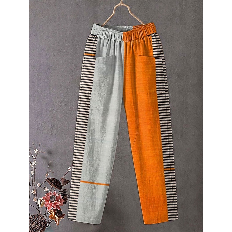Women's Wide Leg Chinos Baggy Pants Vacation Vintage Fashion Full Length High Waist Graphic Plaid Printing Soft Breathable Inelastic Formal Vacation Street Black Yellow Red Orange Summer Spring Fall4