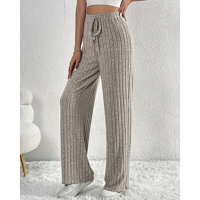 Women's Wide Leg Corduroy Pants Pants Trousers Fashion Streetwear Full Length High Waist Plain Jacquard Elastic Waist Breathability Comfortable Street Daily Wear Going out Light Grey Summer Spring3