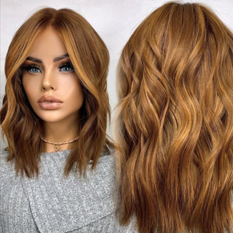 Remy Human Hair 5x5 Closure 13x4 Lace Front Wig Short Bob Brazilian Hair Wavy Multi-color Wig 150% 180% Density with Baby Hair Highlighted / Balayage Hair 100% Virgin Glueless Pre-Plucked For Women