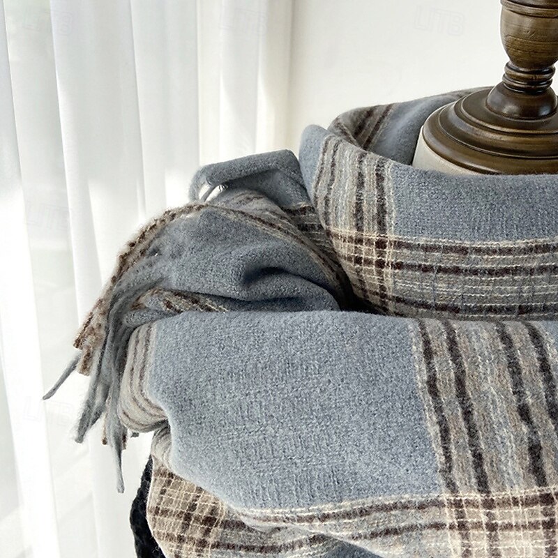 Women's Rectangle Scarf Women's Shawls & Wraps Street Daily Date Camel Black Yellow Scarf Plaid2