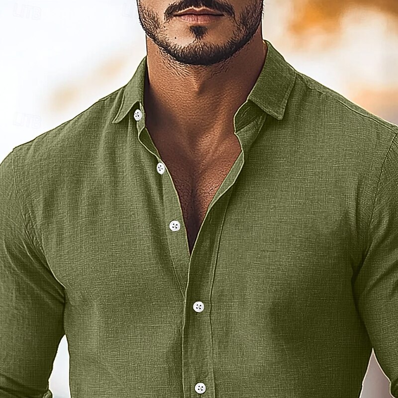 Men's Shirt Linen Shirt Summer Shirt Beach Shirt Button Up Shirt Plain Vacation Curise Black Pink Green Light Blue Long Sleeve Collar Spring & Summer All Seasons Clothing Apparel2
