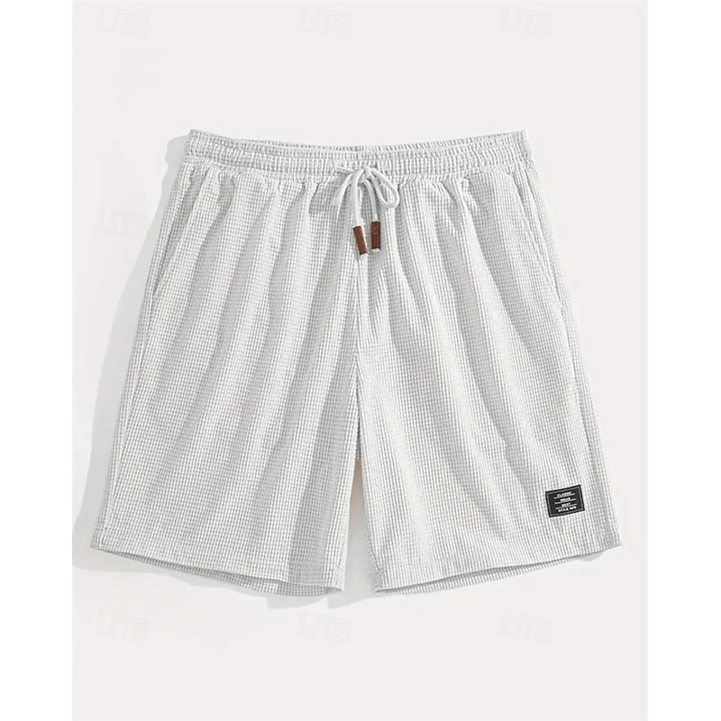 Men's Waffle Shorts Shorts Summer Shorts Casual Shorts Pocket Elastic Waist Drawstring Plain Comfort Breathable Knee Length Outdoor Vacation Sport Casual Black White Micro-elastic2