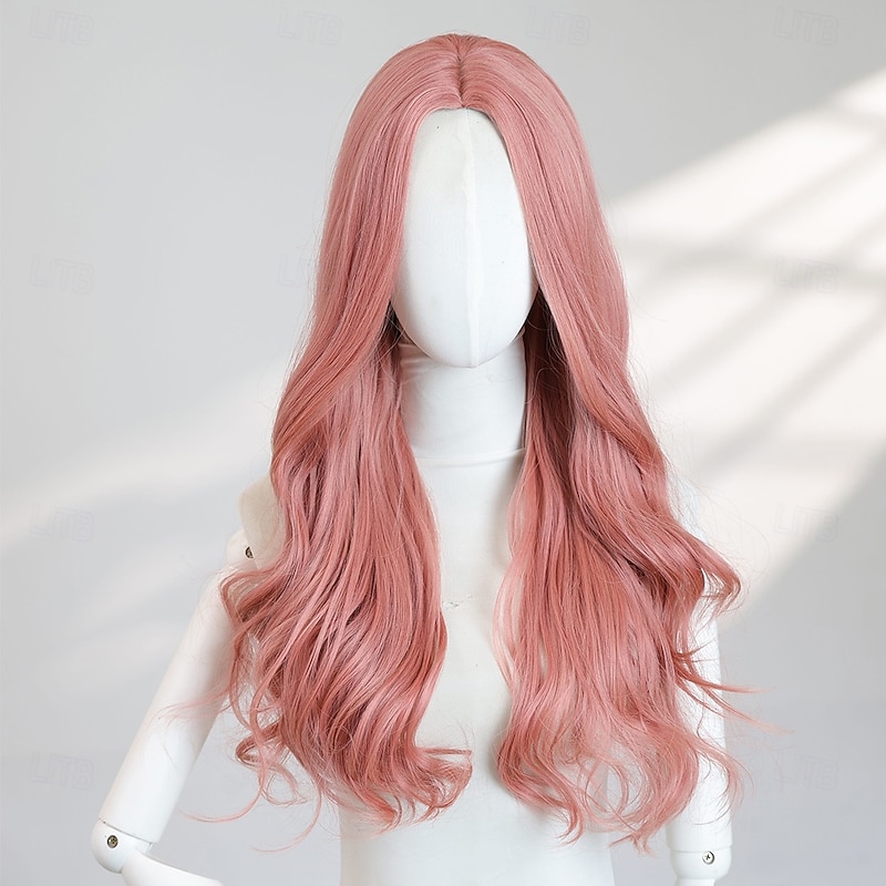 24″ Long Pink Wavy Wig – No Bangs, Full-Length Synthetic Hair, Ideal for Halloween, Cosplay & Everyday Glam2
