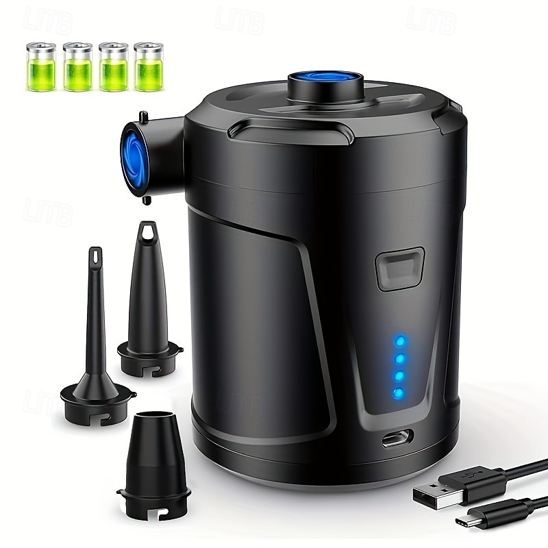 5200mAh Rechargeable Portable Wireless Electric Inflatable Pump - Dual-Purpose for Swimming Pool Air Mattress & More - Black - Main Image