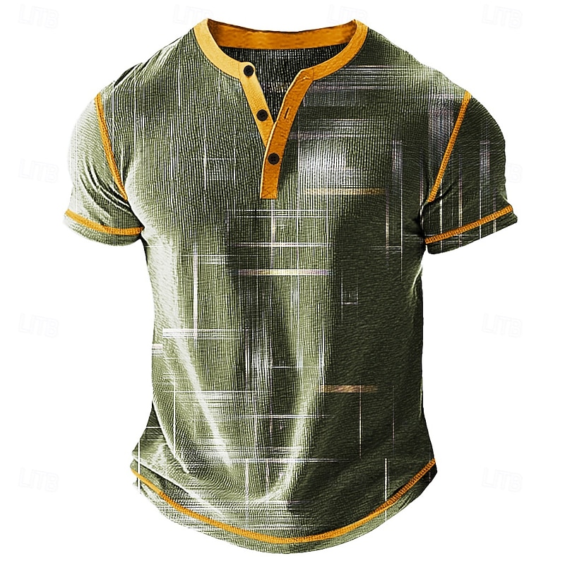 Men's Graphic Abstract Henley Shirt Waffle T Shirt Short Sleeve Daily Retro Vintage Classic Sports Outdoor Casual Holiday Spring & Summer All Seasons Light Pink Green Khaki Light Grey Henley Henley