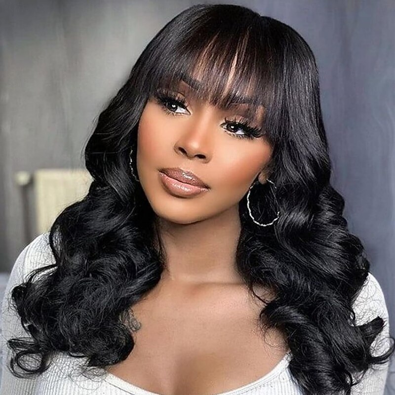 Body Wave Wigs with Bangs Human Hair Wig for Black Women Natural Color Brazilian Virgin Hair None Lace Wigs Glueless Machine Made WigHuman Hair