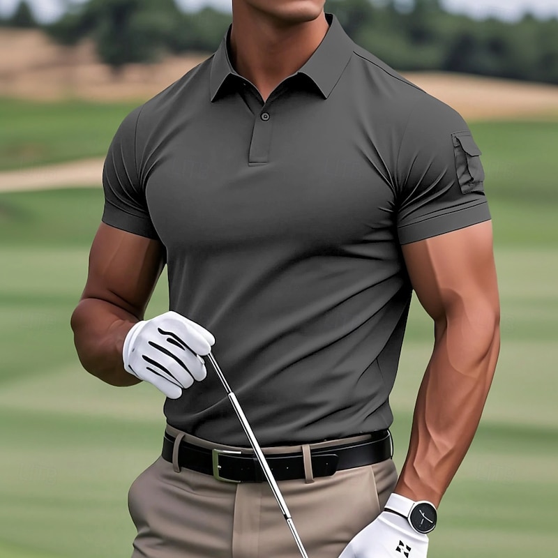 Men's Polo Shirts Golf Shirt Casual Sports Lapel Classic Short Sleeve Fashion Basic Plain Side Pockets Buttons Summer Slim Fit Black Navy Blue Royal Blue Brown Grey Polo Shirts