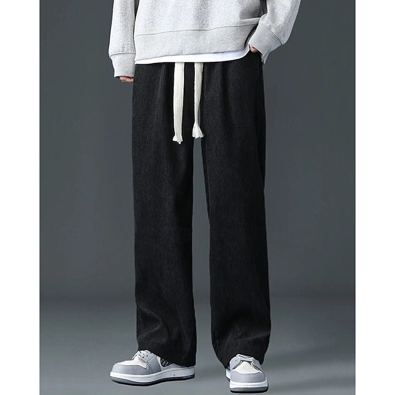 Men's Corduroy Pants Trousers Casual Pants Pocket Elastic Waist Drawstring Plain Comfort Sports Outdoor Daily Fashion Casual Black White Micro-elastic4