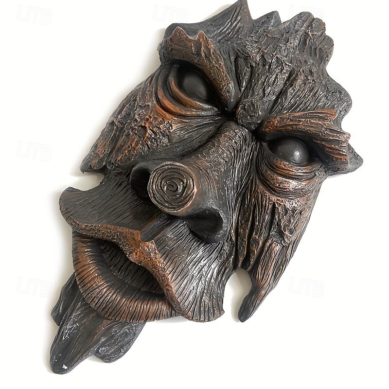 Whimsical Art Deco Tree Spirit Sculpture - Wall-Mounted No-Battery Electricity-Free Outdoor Statue for Halloween and Christmas Decorations - Unique Garden Decoration Handcrafted Resin Design Weat3