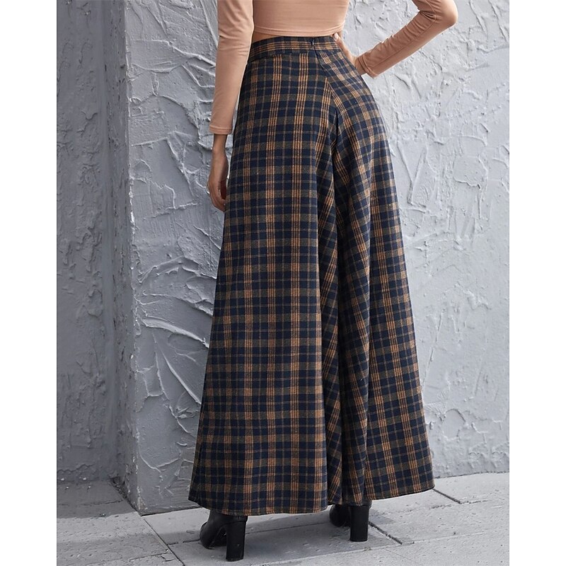 Women's Wide Leg Pants Trousers Palazzo Pants Fashion Streetwear Full Length High Waist Plaid Breathability Comfortable Street Daily Wear Going out Navy Blue Spring Fall Regular Fit2