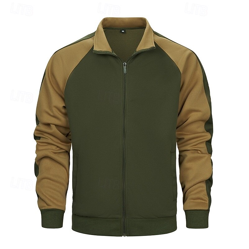 Men's Sweatshirt Full Zip Hoodie Black Army Green Gray Standing Collar Color Block Zip Up Patchwork Color Block Sports & Outdoor Casual Daily Streetwear Cool Sportswear Fall & Winter Clothing Apparel3