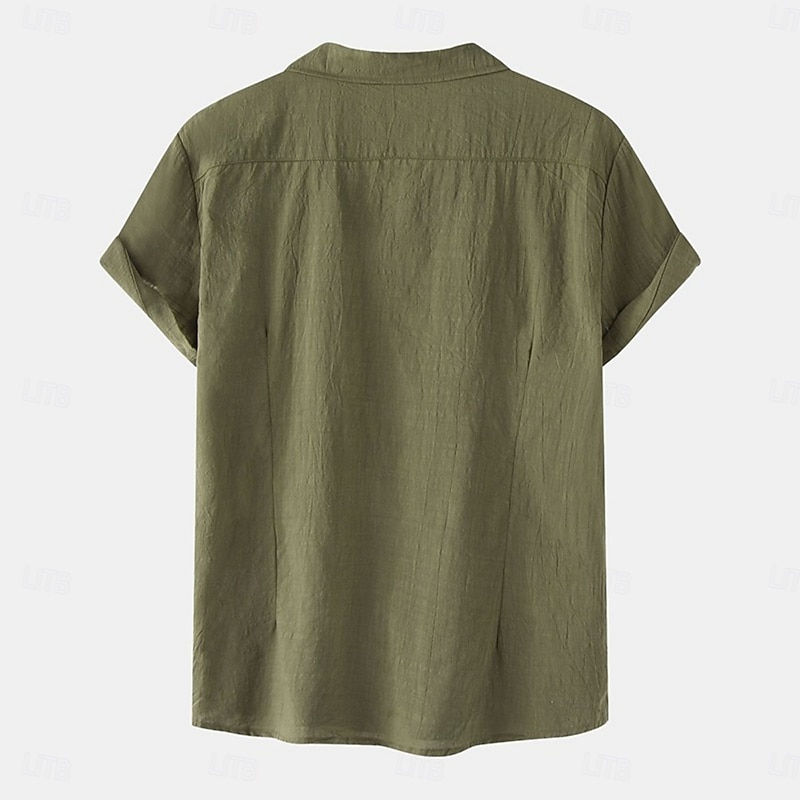 Men's White Cotton Shirt Summer Shirt Casual Shirt Cotton Linen Shirt Cuban Collar Shirt Plain Vacation Casual Black Yellow Navy Blue Green Short Sleeve Camp Collar Summer Spring & Summer Clothing3