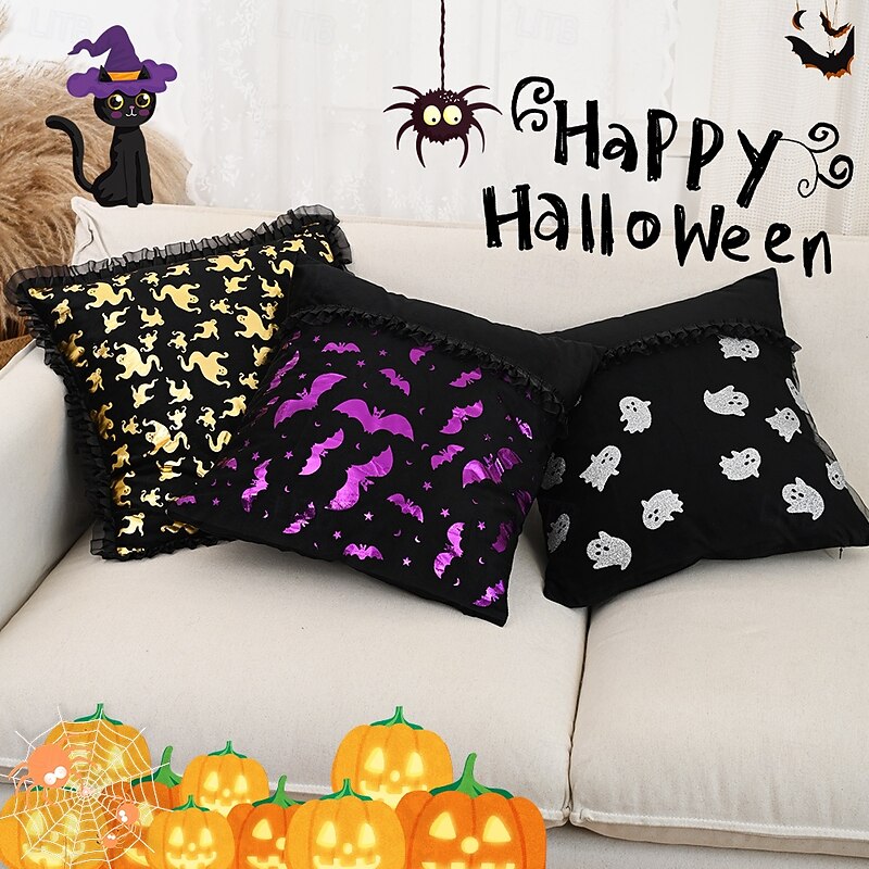 1 Pc Halloween Decoration Toss Pillow Cover Bat Ghost , Geometric Casual Square Zipper Traditional Classic2