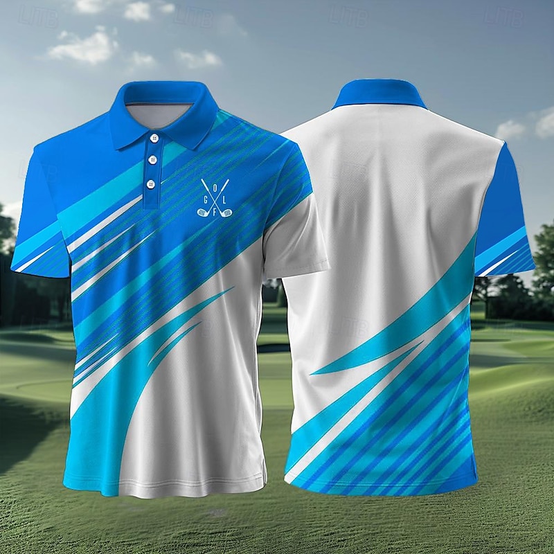 Men's Striped Sports Polo Shirts Golf Shirt Short Sleeve Polo Shirts Collared Shirts Casual Sportswear Vacation Wear Buttons 3D Print Summer Spring Black Yellow Blue4