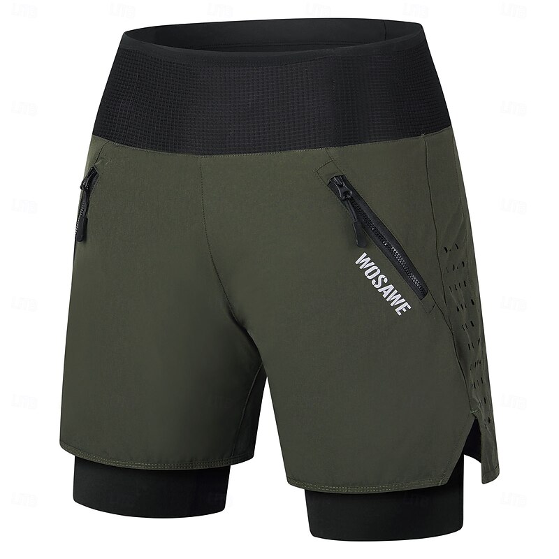 WOSAWE Summer Cycling Shorts Speed Mountain Underpants One Piece Running Hiking Shorts Multi-Pocket Breathable Fake Two Piece Five Pants BD1163