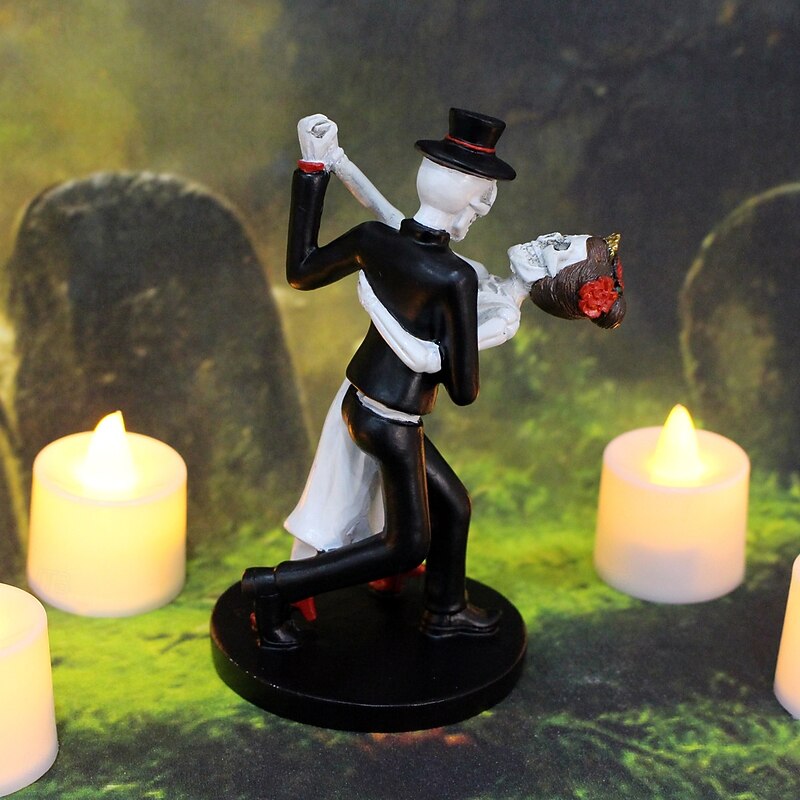 Halloween Dancing Skeleton Couple Resin Figurine, Spooky Romantic Skeleton Lovers Tabletop Decoration, Halloween Home Decor Ornament3