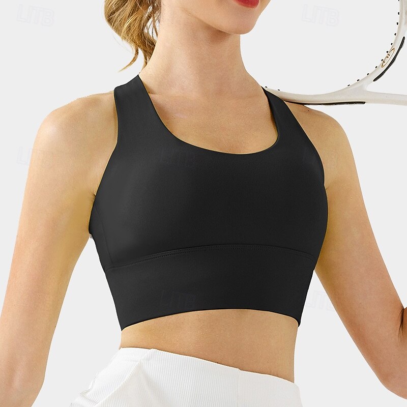 Women's Workout Tank Tops Sports Bra Underwear Medium Support Breathable Wireless Padded Solid / Plain Color Sport Activewear Wine Red Black Gym Fitness Yoga3