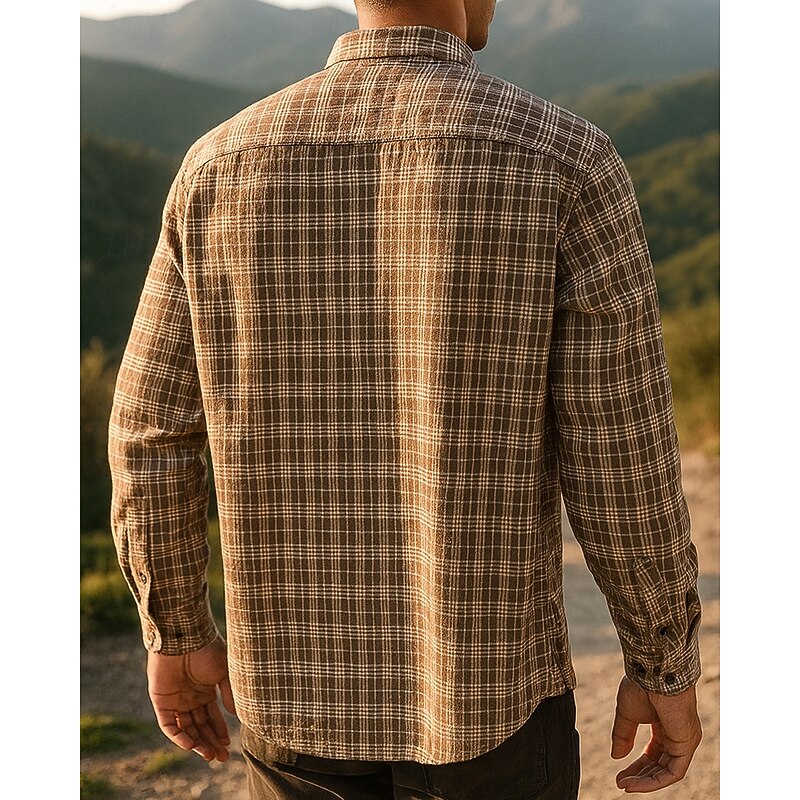 Men's Cargo Shirt Long Sleeve Turndown Top Outdoor Soft Breathable Polyester Black Khaki Tennis Golf Running2