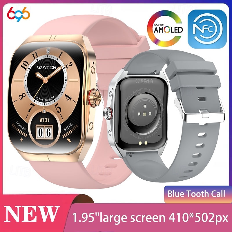 HK80 Smart Watch 1.95 inch Smartwatch Fitness Running Watch Bluetooth Timer Call Reminder Heart Rate Monitor Sedentary Reminder Find My Device Compatible with Android iOS IP68 Women Heart Rate