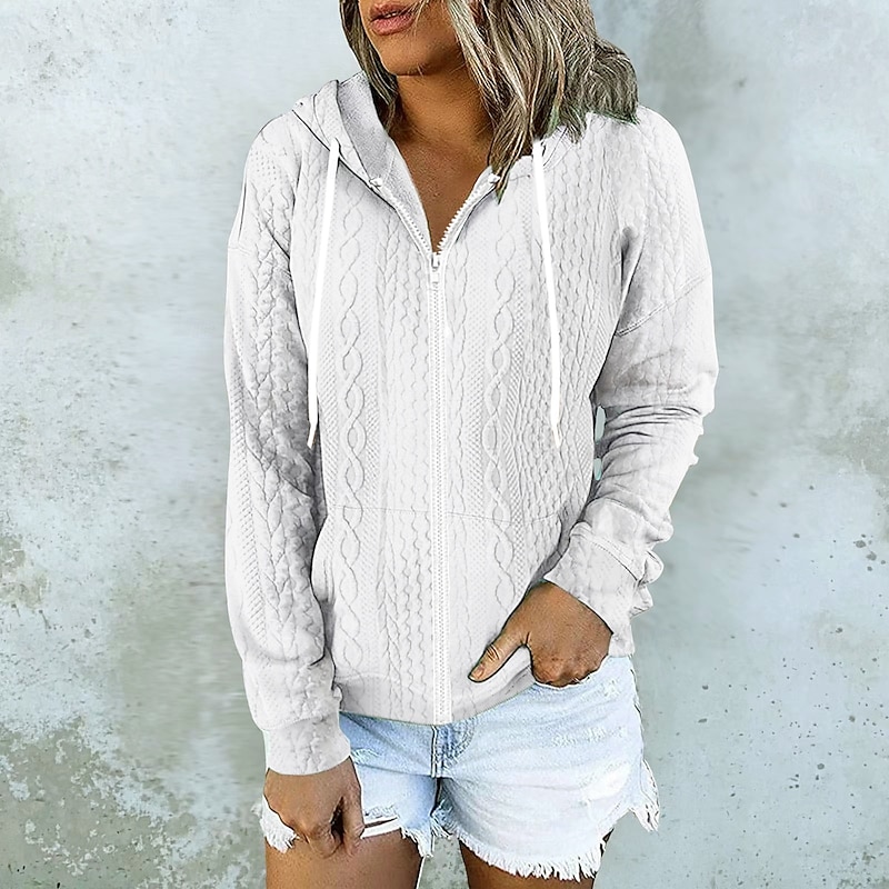 Women's Casual Jacket Comfortable Breathable Pocket Outdoor Casual Plain Athleisure Casual Daily Regular Hooded Regular Fit Long Sleeve Outerwear Black White Pink Fall Winter2