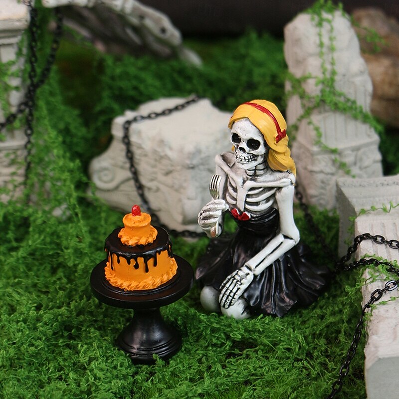 Halloween Resin Cake Skeleton Girl Figurine, Cute Spooky Decoration for Outdoor Yard, Planter, Desktop, Bookshelf, and Home Display2
