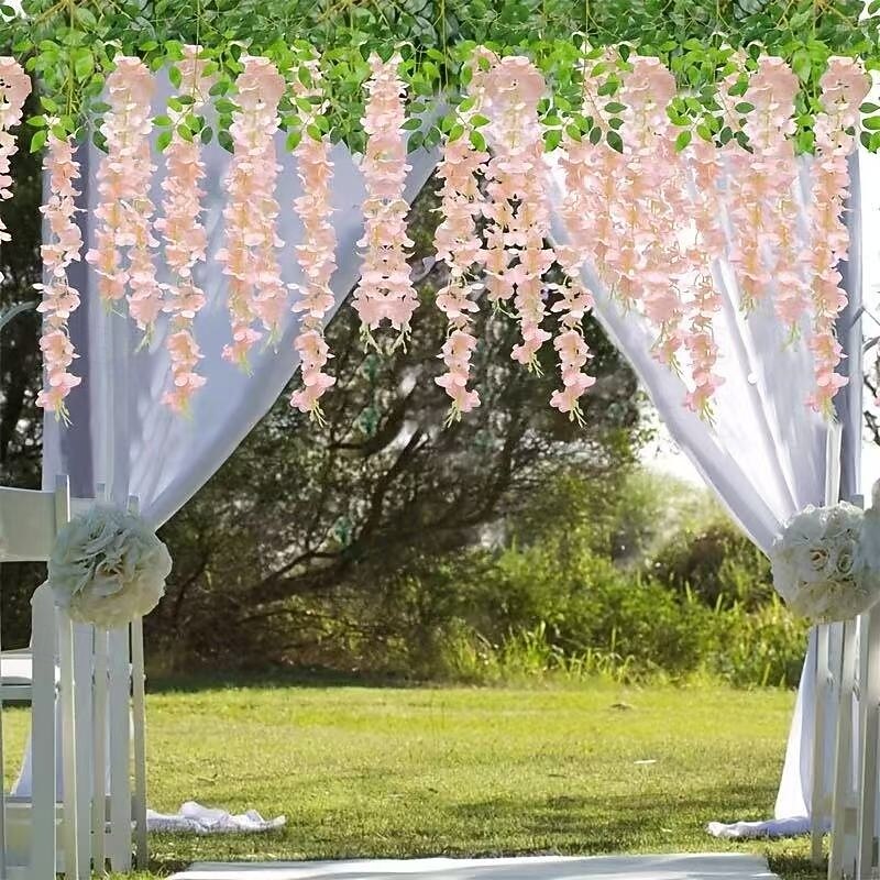 36 Pack Pink Artificial Wisteria Hanging Flowers, 3.6ft Faux Floral Garland for Wedding, Garden, Wall, Christmas Decor3