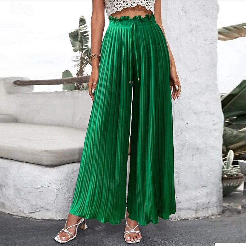 Women's Wide Leg Chinos Casual Full Length Natural Plain Pleated Wide Leg Comfy Breathability Casual Daily Black Pink Light Green Blue Spring Fall Loose Fit2