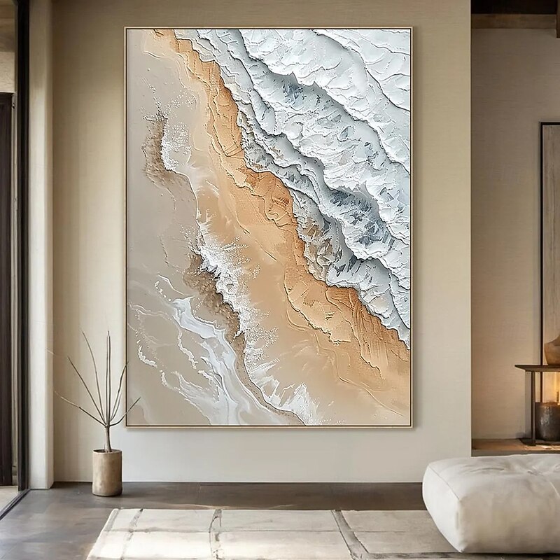 Mintura Handmade 3D Texture Abstract Beach Landscape Oil Paintings On Canvas Modern Wall Art Room Decoration Ocean Waves Picture For Home Decor Rolled Frameless Unstretched Painting2