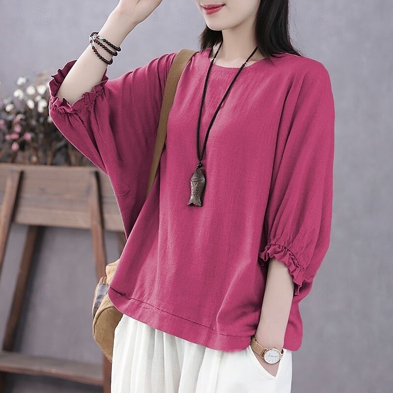 Women's Texture Blouse T Shirt Summer Tops Plain Fashion Modern Half Sleeve Batwing Sleeve Crew Neck Regular Tops Daily Black Green Rose Pink Summer3