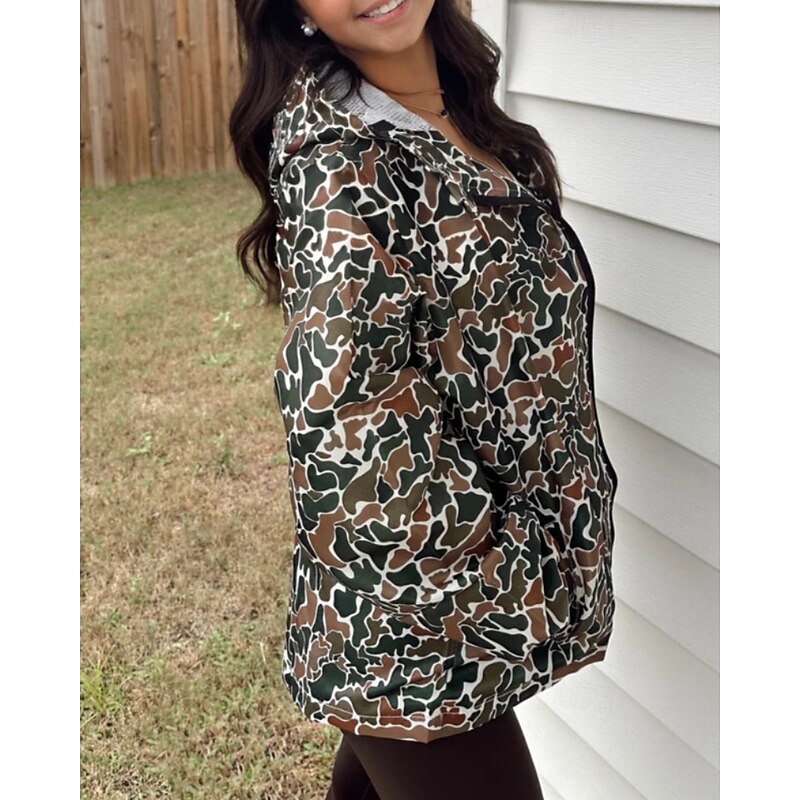 Women's Zip Up Hoodies Camouflage Casual Long Sleeve Hooded Regular Tops Street Going out Zipper Pocket Green Fall Winter3