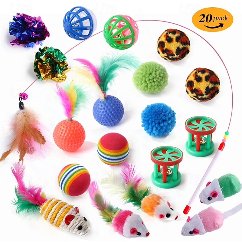 Ball Feather Toy Mice & Animal Toy Tunnels Squeak Toy with Pet Friendly Durable Pet Exercise Releasing Pressure Pet Training for Cat Indoor Outdoor Pet Play