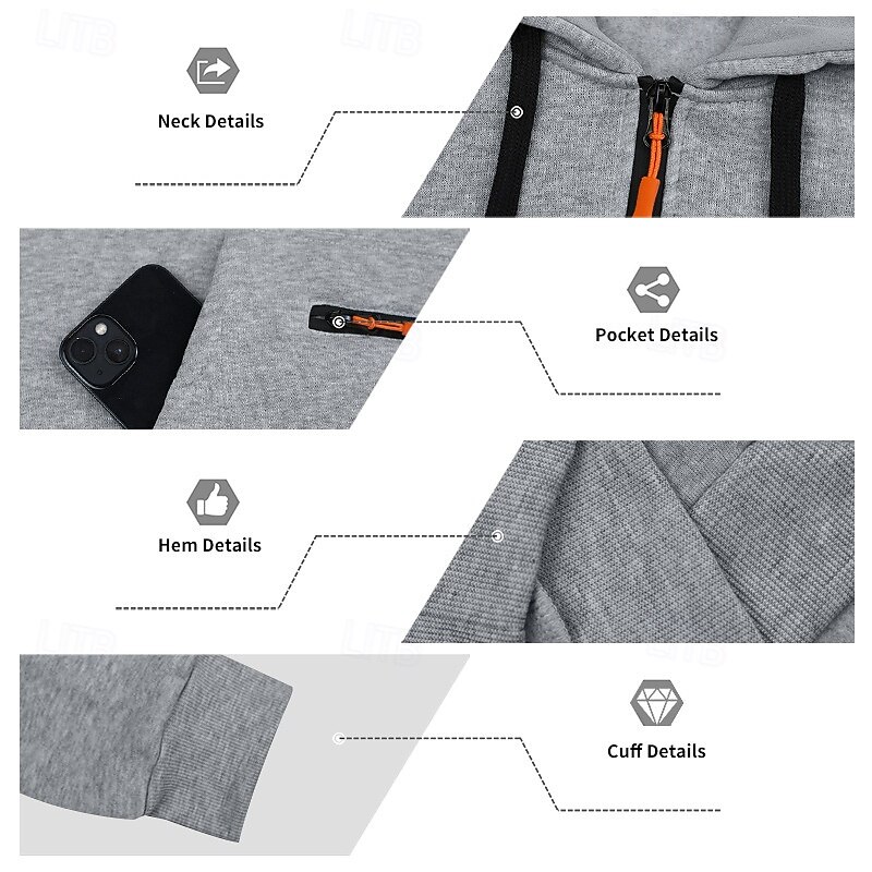 Men's Hoodie Quarter Zip Hoodie Fleece Hoodie Tactical Hoodie Black White Navy Blue Khaki Light Grey Hooded Plain Zipper Pockets Daily Holiday Streetwear Basic Workout Fall Winter Clothing Apparel2