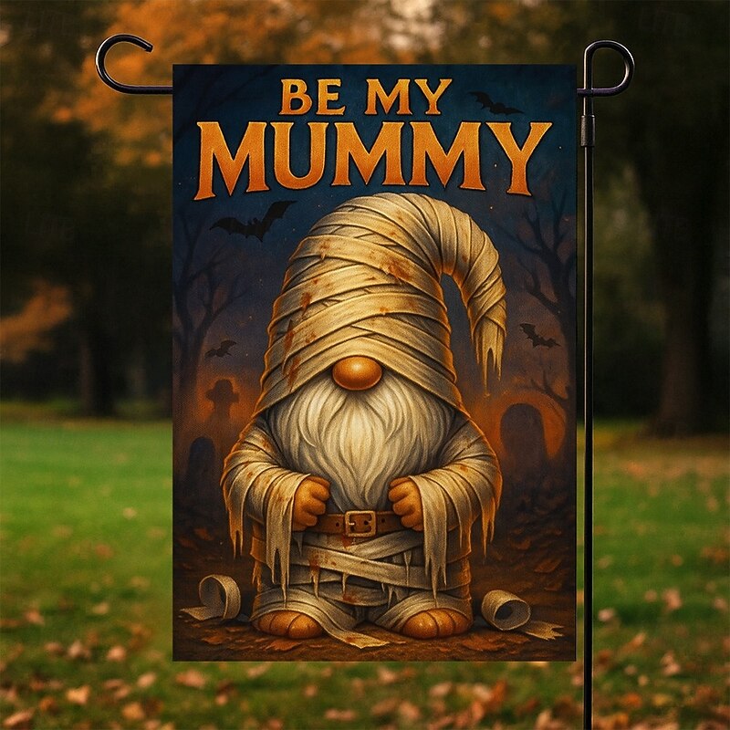Halloween Garden Flag Banner – "Be My Mummy" Wrapped Mummy with Tombstone, Double-Sided Weather-Resistant Yard Flag for 2025 Halloween Holiday Outdoor Lawn, Porch Decoration2