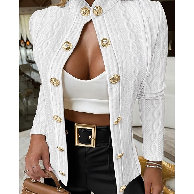 Women's Coat Casual Jacket Comfortable Buttons Fashion Modern Plain Going out Casual Daily Weekend Single Breasted Short Stand Collar Regular Fit Long Sleeve Outerwear Black White Pink Spring Fall2