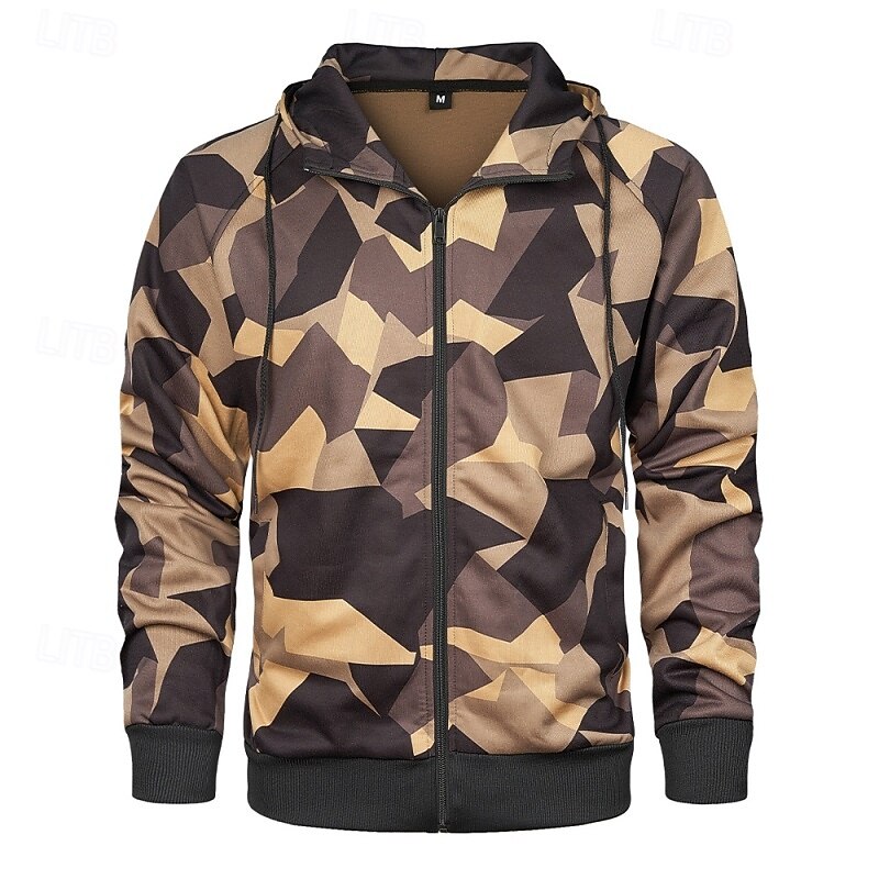 Men's Hoodie Full Zip Hoodie Army Green Blue Khaki Hooded Plain Camo / Camouflage Pocket Sports & Outdoor Casual Daily Streetwear Cool Sportswear Spring &  Fall Clothing Apparel Hoodies Sweatshirts2