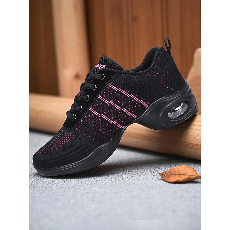Women's Black Pink Mesh Jazz Dance Sneakers - Lightweight Breathable Professional Hip-Hop Fitness Dance Shoes with Shock-Absorbing Sole for Training and Performance3