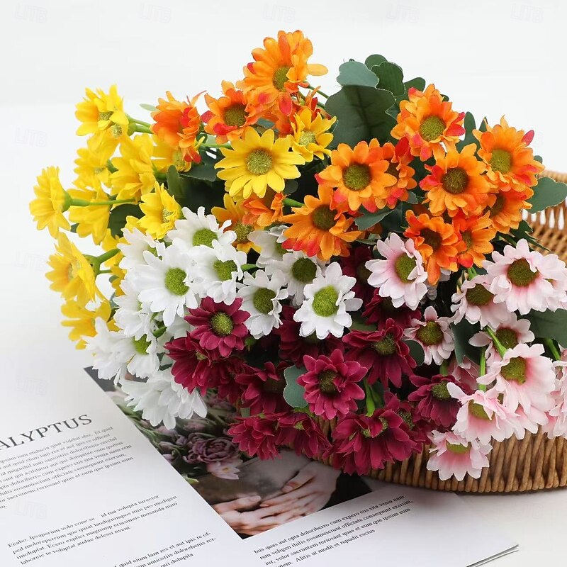 10 Bundle Artificial Outdoor Sunset Mums Flowers, UV Resistant Faux Daisy Shrubs for Garden Porch Home Wedding Party Decor, Plastic Floral Bush for Spring Summer Indoor Outdoor Use, Mixed Colors2