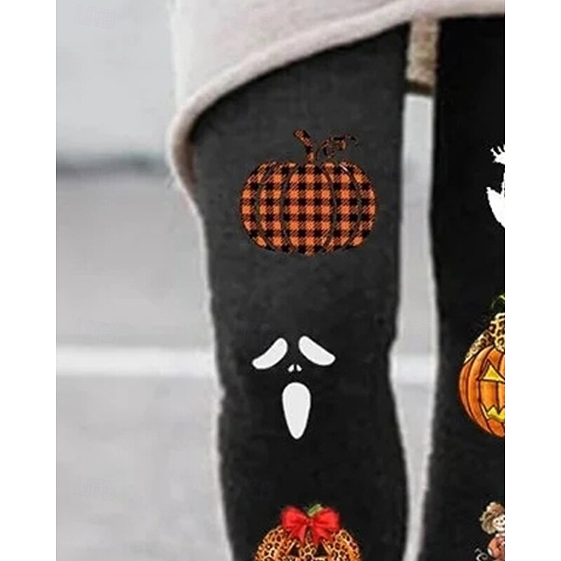 Women's Pants Trousers Leggings Streetwear Casual Full Length High WaistPantsHalloween Pumpkin Elastic Waist Print Breathability Comfortable Stretchy Vacation Street Daily Wear Black Spring Fall2