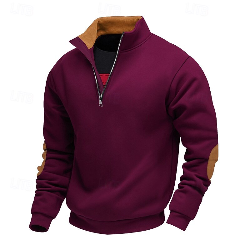 Men's Sweatshirt Fleece Sweatshirt Pullover Quarter Zip Sweatshirt Black Wine Khaki Light Grey Dark Gray Standing Collar Color Block Sports & Outdoor Casual Daily Streetwear Athletic Spring Fall2