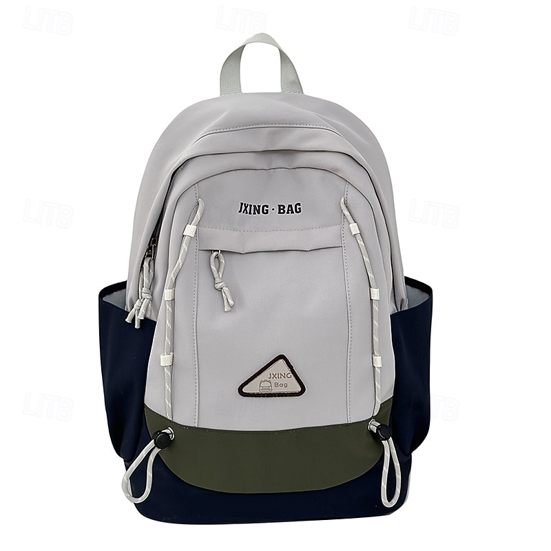 Retro Color Block School Backpack – Unisex Canvas Bookbag with Drawstring Design for Teens, Travel, and Back to School2
